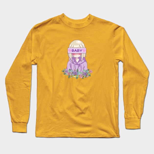 Cute Baby Girl Anime Long Sleeve T-Shirt by Mavis Fox